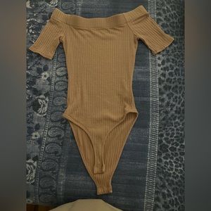 tan over the shoulder bodysuit
